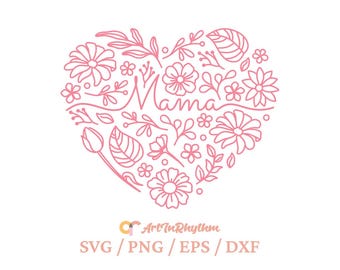 Mamma in formato SVG, Mamma con cuore floreale in formato SVG, Festa della mamma in formato SVG, Mamma in formato SVG, Mamma in formato SVG, File di taglio per la mamma, File SVG per la mamma, Design per maglietta della mamma, Regalo per lei