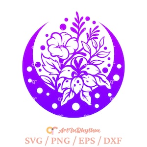 Celestial moon svg, Celestial svg, Floral moon svg, Flower moon svg, Celestial luna svg, Floral boho svg, Mystical moon svg, Magical moon