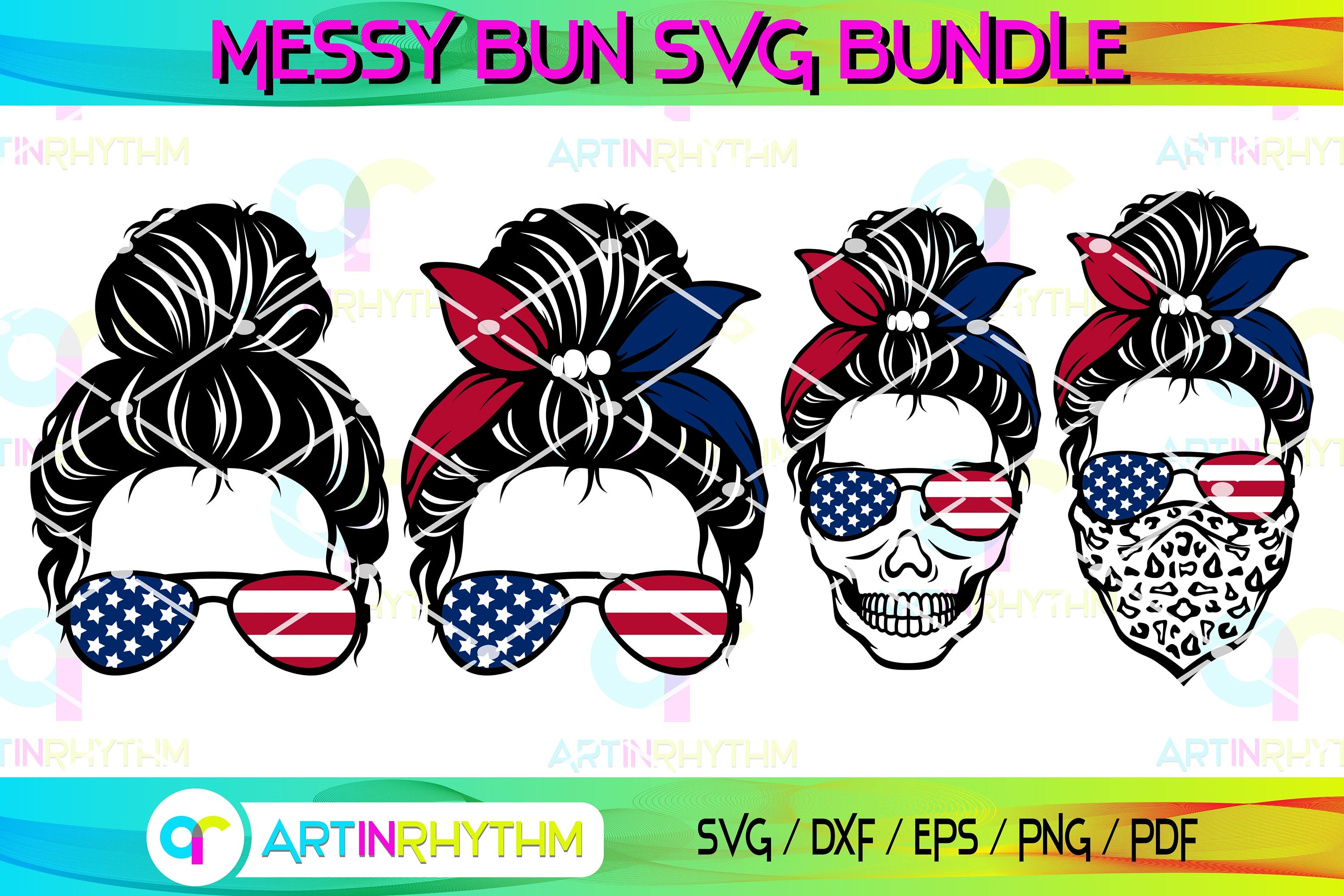 Layered Messy Bun Bandana Svg Bundle Messy Bun Svg Mom ...