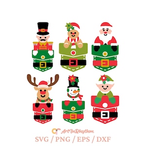 Pacote de bolso svg de Natal, Papai Noel de Natal bolso svg, elfo de Natal bolso svg, boneco de neve de Natal svg, cervo de Natal bolso svg