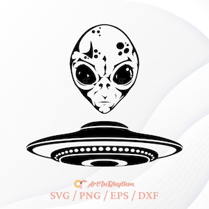 Alien Svg, Alien Head and Spaceship Svg, Alien Head Svg, Spaceship Svg, Space Svg, UFO Svg, Alien Svg File, Alien Clipart, Alien Face Svg
