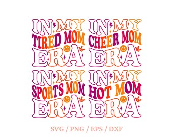 Camiseta "Na minha era de mãe líder de torcida" em SVG, Camiseta "Na minha era de mãe cansada" em SVG, Camiseta "Na minha era de mãe gostosa" em SVG, Camiseta "Na minha era de mãe esportista" em SVG, Camiseta engraçada para mães