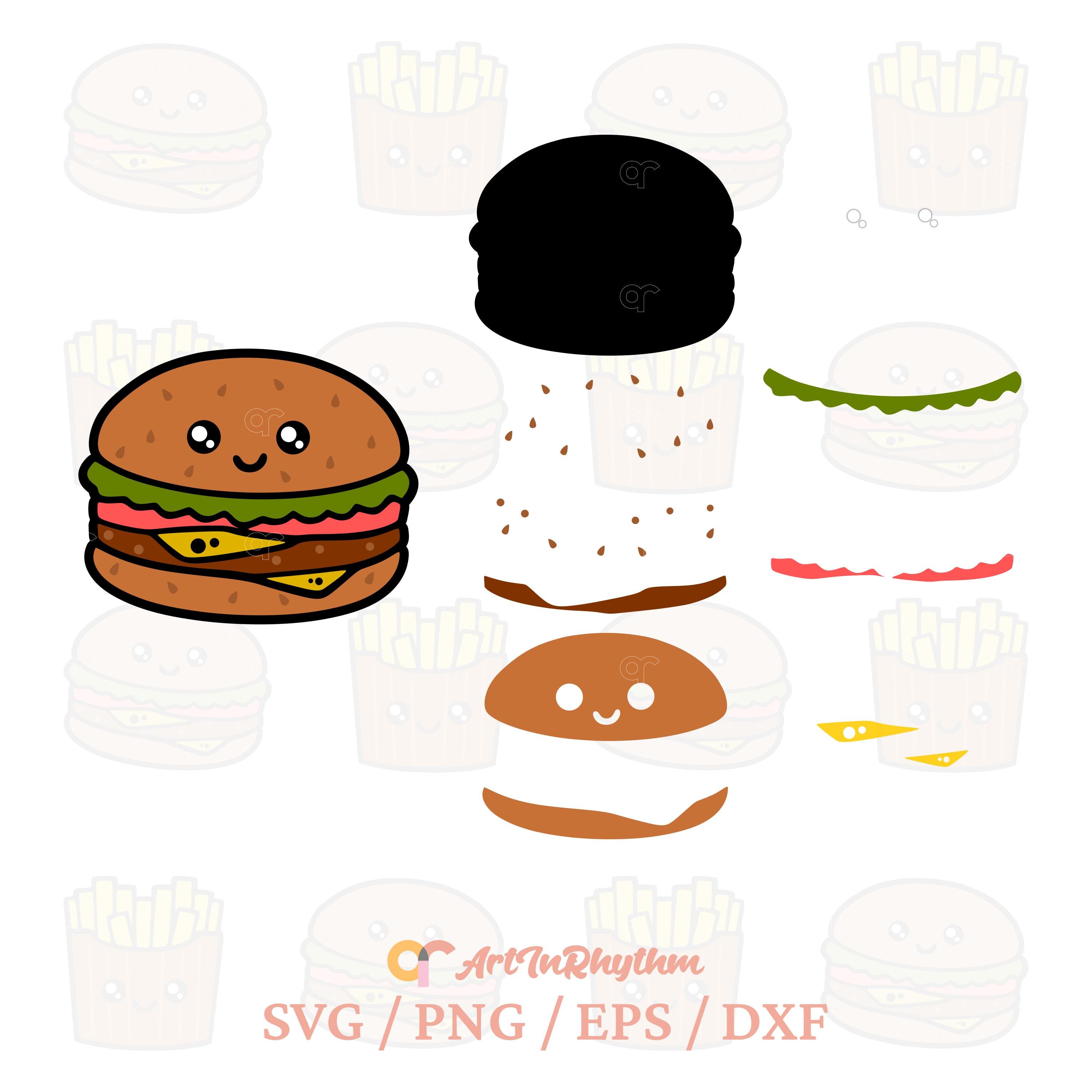 ハンバーガーとフライドポテト SVG、ハンバーガー SVG、フライドポテト
