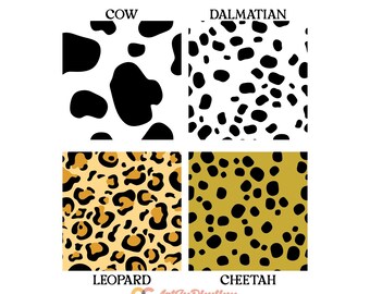 Cow print svg, Cheetah print svg, Leopard print svg, Dalmatian print svg, Animals Print Seamless pattern PNG bundle, Animal print pattern