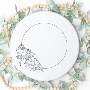 Cadre rond tournesol Svg couronne de fleurs Svg fleurs sauvages cercle cadre Svg tournesol bordure Svg cercle mariage dessin au trait cadre botanique