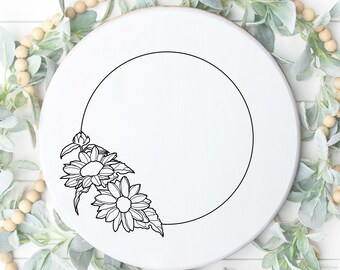 Cirkelframe zonnebloem Svg bloemen krans Svg Wildflower cirkelframe Svg zonnebloem grens Svg cirkel bruiloft lijn kunst botanische frame