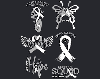 Lung cancer awareness ribbon svg, Lung cancer warrior svg, Lung cancer support squad svg, Cancer hope svg, Lung cancer white ribbon svg