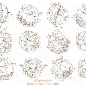 Sterrenbeelden Svg, sterrenbeeld Svg-bundel, sterrenbeeld sterrenbeelden Svg, hemelse Svg, bloemen sterrenbeelden Svg, horoscopen Svg
