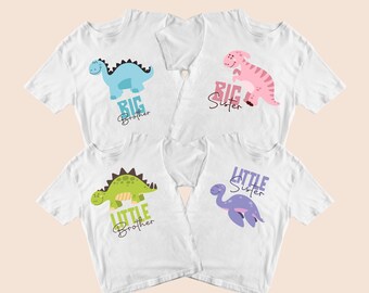 Dinosaur sibling shirts, little sister svg, little brother DTF, Big Sister PNG, Big brother Sublimation, Dino shirt svg, Kids Matching svg