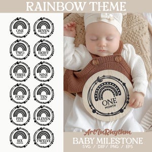 Jalon arc-en-ciel du mois pour bébé, marqueur d'étape mensuelle, disques svg jalon bébé, jalon acrylique bébé, svg cadeau baby shower