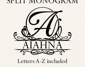 Delat monogram svg, delat kungligt monogram svg, bröllopsmonogram svg, alfabetet bokstäver svg, delat bokstav svg paket, alfabetet monogram svg
