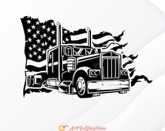 USA Semi Truck Trailer Svg, Semi Truck Svg, Truck and American Flag Svg, US Flag Svg, Distressed American Flag Svg, American Flag Svg