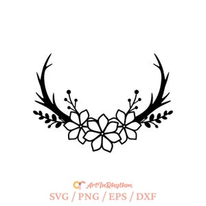 deer antlers, antler svg, antlers, Deer svg, Floral Deer Antlers SVG File, Deer Antlers SVG, Antlers Silhouette, Floral Deer Antlers horn