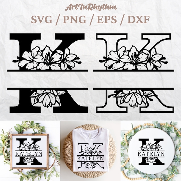 Split letter K monogram svg, Letter K monogram svg, floral letter K svg, Split letter Alphabet, Floral letter Monogram, Split frame monogram