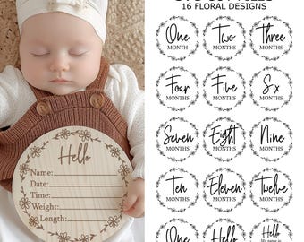 Baby Milestones Svg, Floral Monthly Milestones Svg, Milestone Discs Svg, Baby Milestone Rounds Svg, Acrylic Baby Milestones Svg, Baby Svg