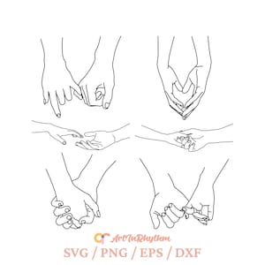Hand in hand Svg, Pinky Hold Svg, liefde, handen Svg, Love Hand Designs Svg, handafdruk Svg, Valentine Svg, paar handen Svg, Lovers Svg