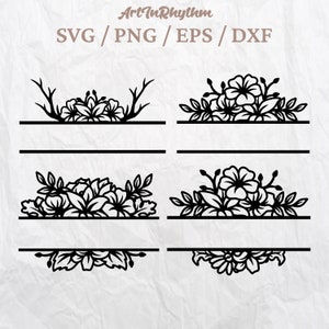 Floral Family Monogram Svg, Monogram Svg, Family Name Svg, Porch Sign Svg, Farmhouse Monogram Svg, Split Monogram Svg, Family Frame Svg