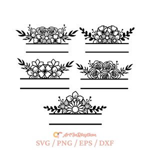 floral frame svg, Flower split monogram svg, Floral name frame svg, Floral Mailbox svg, Floral family name svg, Floral split frame svg