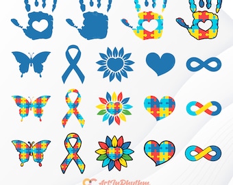 Autism Svg, Autismmedvetenhetssvg, Autism Svg-paket, Autismpusselsvg, Hjärtsvg, Solros-svg, Medvetenhetsbandssvg, Pusselsvg, ASD-svg