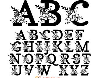 Letras del alfabeto floral svg, Letras del alfabeto floral svg, Letras del alfabeto A-Z svg, Flor svg, Floral svg, Fuente floral svg, fuente de flores,