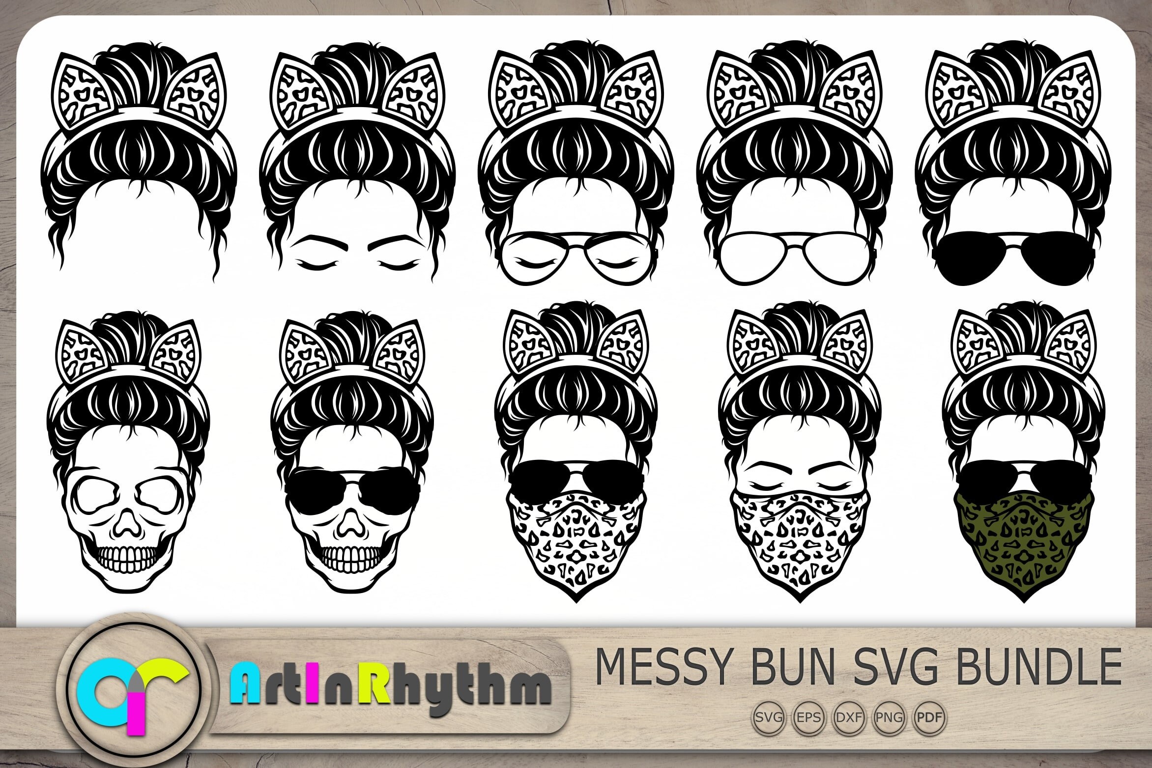 Messy Bun Headband Svg Bundle Messy Bun Svg Messy Bun Skull Etsy