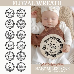 Guirlande bébé mois jalon, marqueur d'étape mensuelle, disques de jalon bébé svg, svg jalon acrylique bébé, cadeau baby shower svg
