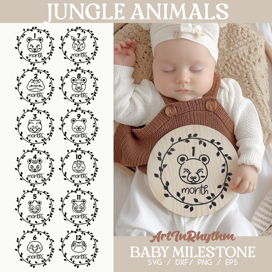 Jungle Animals Baby Month Milestone, Monthly Milestone Marker, Baby ...