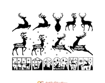 Christmas deer svg bundle, Christmas window decoration svg, Deer svg bundle, Merry Christmas svg, Christmas reindeer svg, Deer window svg