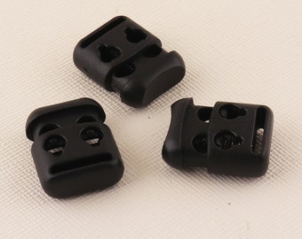 Click Down 1Pcs Dual Double Hole Black Bean Drawstring Cord Locks Stopper Fastener Slider Toggles