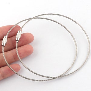 Anillo de llavero de alambre de acero inoxidable plateado, bloqueo de tornillo de acero inoxidable, cable de llavero de alambre, anillo de llavero, suministros de llavero-255 mm (10 pulgadas)