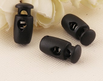 Black Plastic Barrel Toggle Cord Lock,Barrel Lock Toggle Cord Stoppers,Plastic Oval Drawstring Cord Ends Adjusters--21mmx5mm**50pcs/100pcs