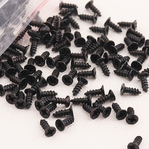 Black Small Box Hardware Screws,3mm Flat Head Wood Screws,Metal Fasteners Hinge Screw Cupboard Cabinet Wood Furniture Door-----100pcs