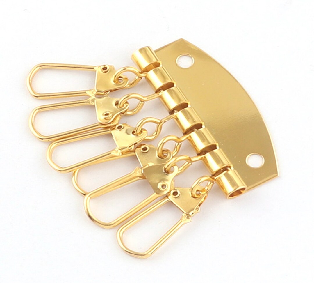 Key Holder Plate 6 Hooks Gold Spring Snap Keyring Purse Pouch Handbag