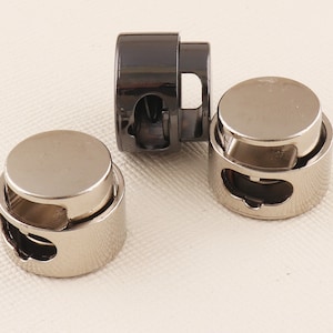 End toggles with metal spring,Silver/Gun Black Spring Cord Lock,Gun Black Transparent Cord Lock Stopper,Single Hole Round Toggle