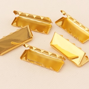 Ribbon Crimp Ends,Gold Metal Crimp Ends, Ribbon Clamps, Leather Clamps,Ribbon Crimp Ends with Loop-25mmx10mm*40pcs