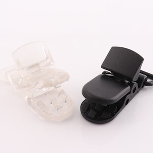 12pcs Clear/Black Round Head Plastic Pacifier Clip,Suspender Clip,Bib Clip,Mitten clips,Dummy clip,inky clip,Suspender hardware -3/4&quot;（20mm）