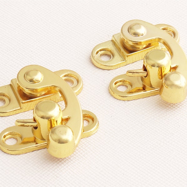 Jewelry Box Lock Catch Latches Wooden Box,Gold Box Clasp - Trinket Box Lock,Alloy swing locks,Hook clasps-28mmx33mm-12set