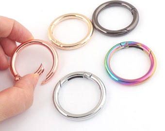 6pcs Spring O Ring Silver/Light gold/Rose gold/Gunmetal/Rainbow 32mm Round Metal Push Gate Snap Hook Trigger Clip Bag Handbag Accessory