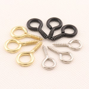 Black/Light gold/Silver  Mini Eye Hooks, Screw Eye Bails, 100pcs Small Screw, Plated Screw Eye Hook, Eye hook screw
