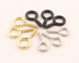 Black/Light gold/Silver  Mini Eye Hooks, Screw Eye Bails, 100pcs Small Screw, Plated Screw Eye Hook, Eye hook screw