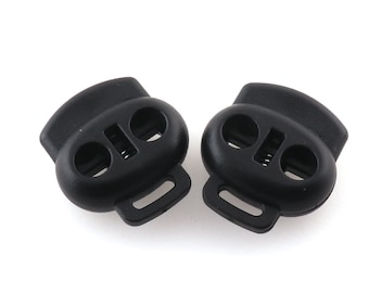 Black Cord Lock Stopper,Cord Toggle Lock,Oval Bean Double Holes Cord Lock Stopper End Spring