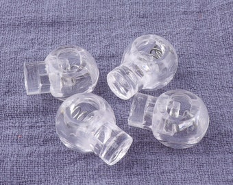 12Pcs 22mm Clear Single Hole Round Toggle，end toggles with metal spring，Transparent Cord Lock Stopper, Spring Cord Lock