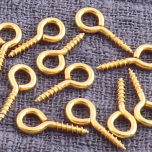 50Pcs Gold Mini Screw Eye Hook Bail Pins ,Eye screws,Plated Screw Eye Hook,Eye Hook Pins ,Eyepin Clasps, Screw Eye Bails - 12mm×2mm