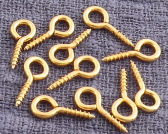 50Pcs Gold Mini Screw Eye Hook Bail Pins ,Eye screws,Plated Screw Eye Hook,Eye Hook Pins ,Eyepin Clasps, Screw Eye Bails - 12mm×2mm