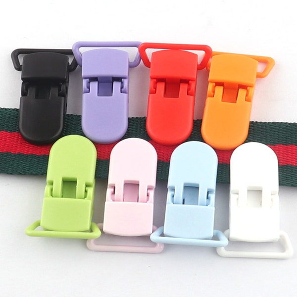 Clips de bretelles en plastique colorés, clip de sucette, clips de mitaine, clip de bavoir, clips pour apaisement, support de paci, clips de porte-bavoir -20mm * 10pcs