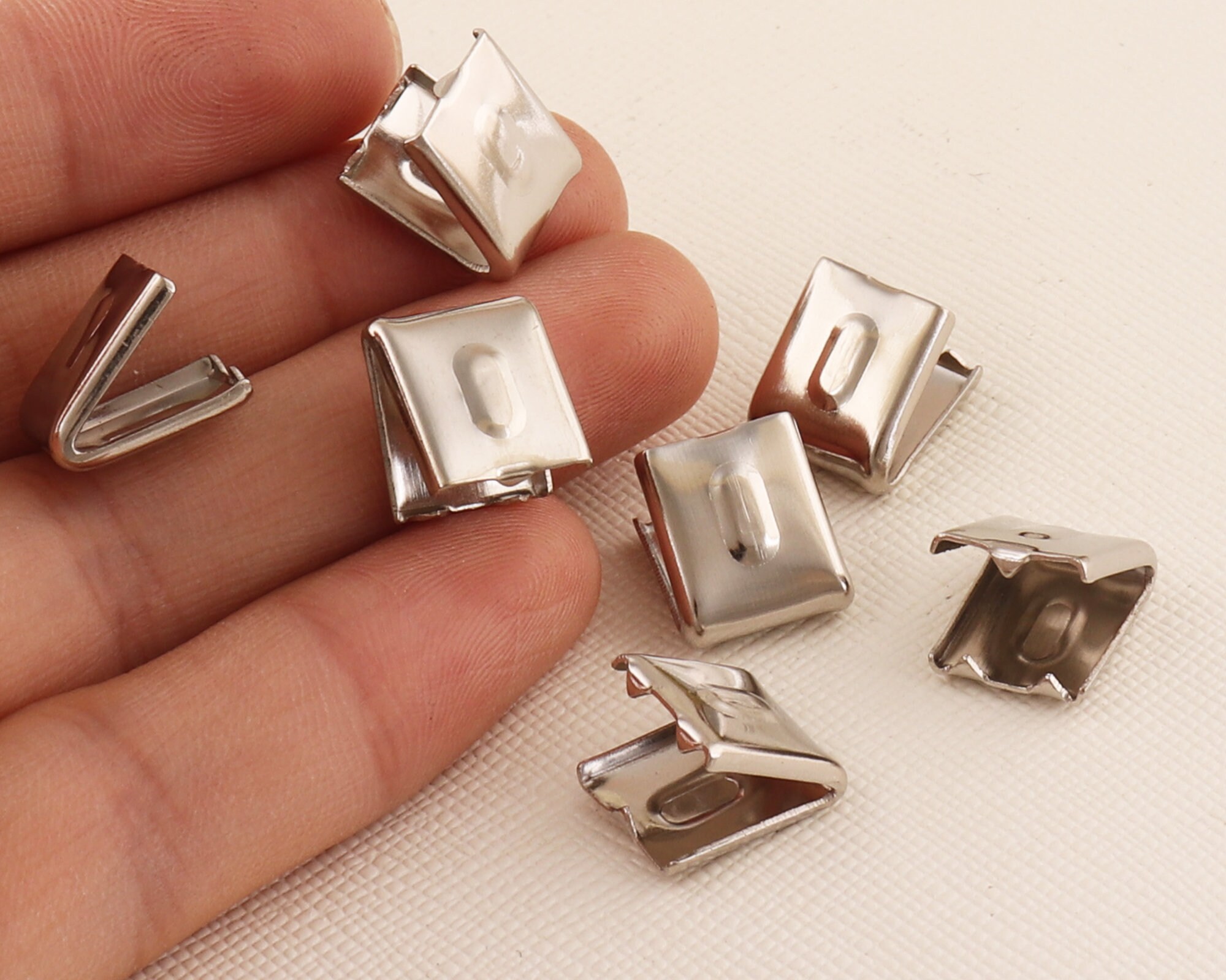 Flat Ribbon Clamp End Crimp,ribbon Crimp Ends With Loop,silver Rope ...