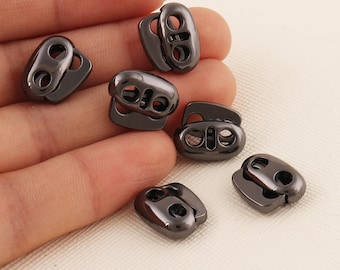 Cord Lock,Gun black Cord Lock Stopper,Double Hole Metal Toggle,Toggle Cord Lock,Cord Lock Stopper End Spring DIY Fastener-11mmx3mm*12-100pcs