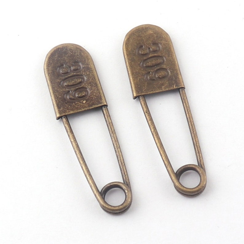 Épingles de sécurité rétro 309 , épingles kilt 56 mm x 15 mm, épingles de sûreté en bronze antique, épingles décoratives pour vêtements, artisanat de perles et bijoux-10 pièces image 4