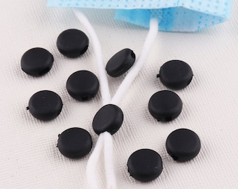 300pcs 4mm Elastic Cord Earloop Stop Toggles Bead Hole Flat Band Clothing Rope Sewing DIY,Cord Lock Adjuster Elastic for Face Mask