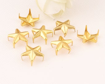 Gold star Studs Big Metal Studs, 12mm Metal studs, 50pcs/100pcs/200pcs Nailheads Spikes, Prong studs, Leather Craft Accessories